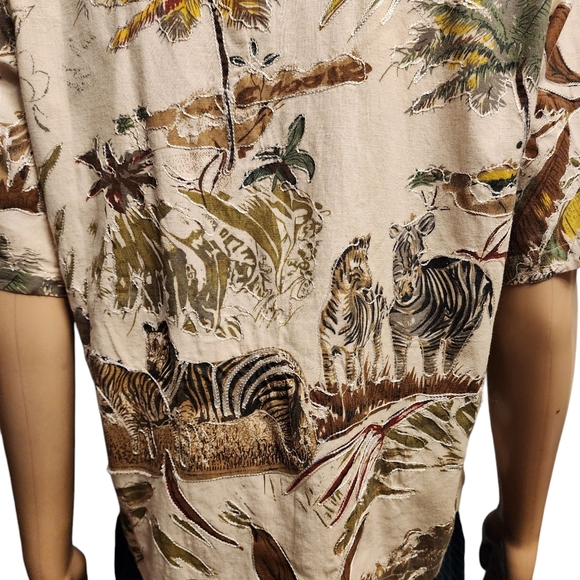 Vintage Safari Zebra Short Sleeve Button Down Linen Shirt S - Picture 5 of 11